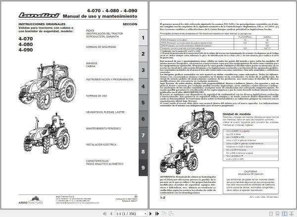Landini Tractor 4 070 4 080 4 090 Operators Maintenance Manual 6627369A2 ES 1