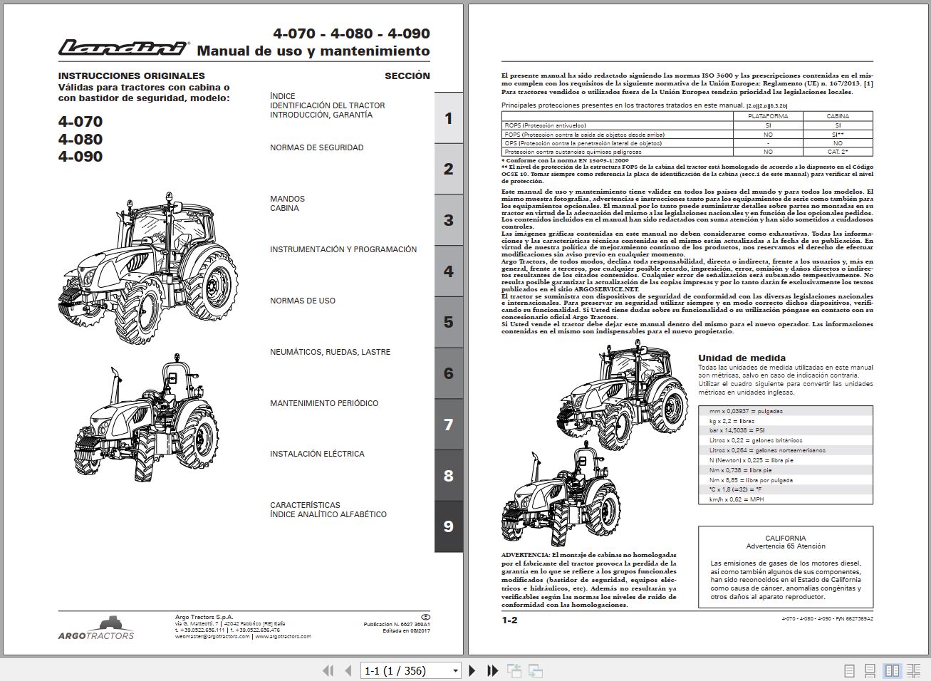 Landini Tractor 4 070 4 080 4 090 Operators Maintenance Manual 6627369A2 ES 1