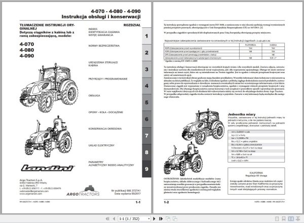 Landini Tractor 4 070 4 080 4 090 Operators Maintenance Manual 6663727A1 PL 1