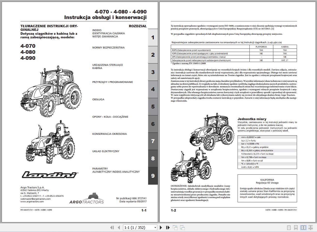 Landini Tractor 4 070 4 080 4 090 Operators Maintenance Manual 6663727A1 PL 1