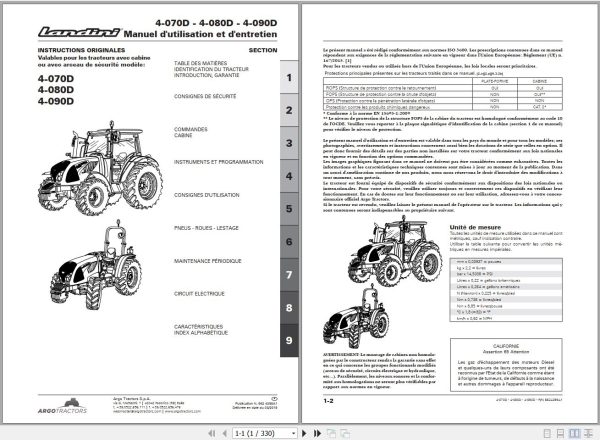 Landini Tractor 4 070D 4 080D 4 090D Operators Maintenance Manual 6624299A1 FR 1