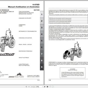 Landini Tractor 4 075D Operators Maintenance Manual 6615286A1 FR 1