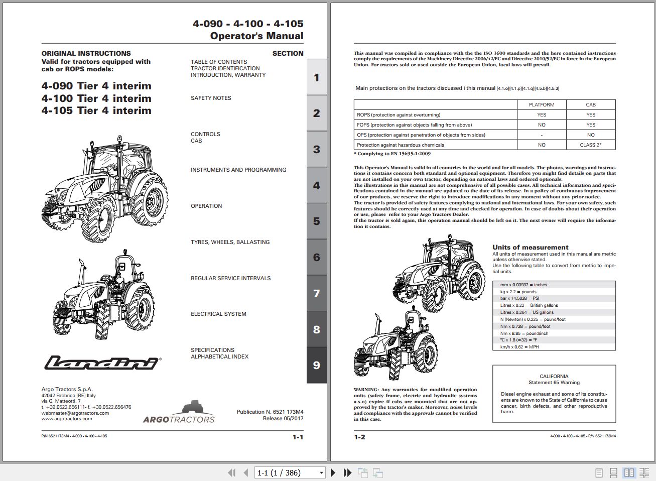 Landini Tractor 4 090 4 100 4 105 Operators Maintenance Manual 6521173M4 EN 1