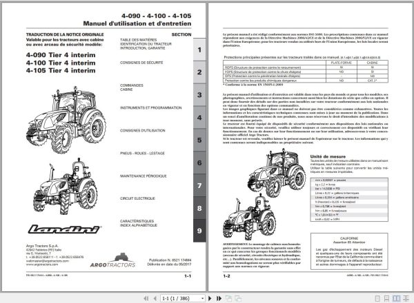 Landini Tractor 4 090 4 100 4 105 Tier 4 Operators Maintenance Manual 6521174M4 FR 1