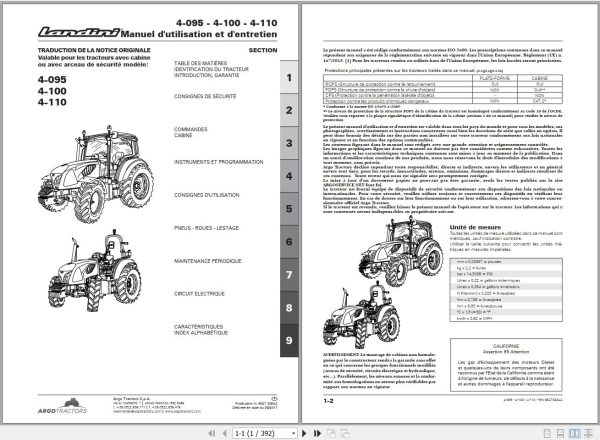 Landini Tractor 4 095 4 100 4 110 Operators Maintenance Manual 6627328A2 FR 1