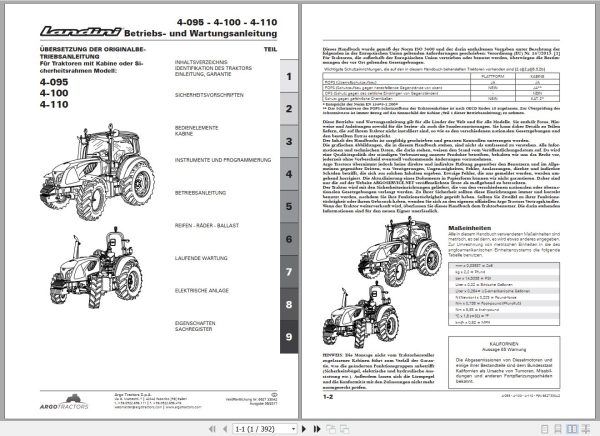 Landini Tractor 4 095 4 100 4 110 Operators Maintenance Manual 6627330A2 DE 1