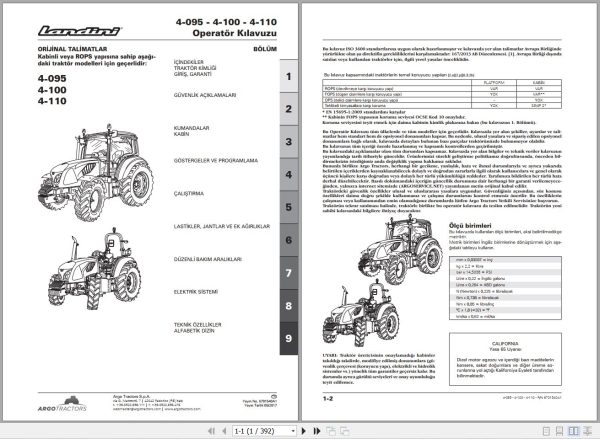 Landini Tractor 4 095 4 100 4 110 Operators Maintenance Manual 6701540A1 TR 1