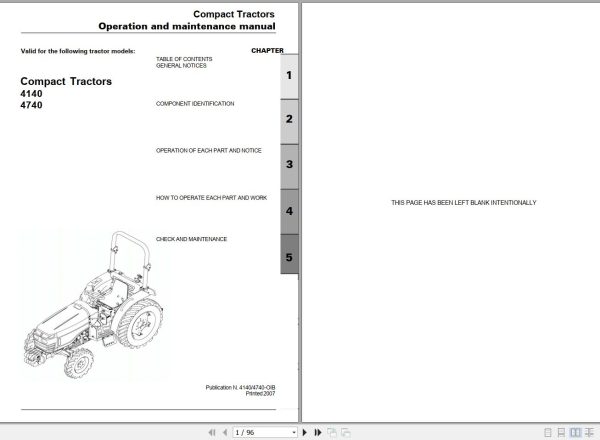 Landini Tractor 4140 4740 Operators Maintenance Manual OM 4140 4740 EN 1