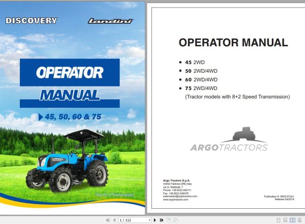 Landini Tractor 45 50 60 75 Operators Maintenance Manual 6653672A1 EN 1