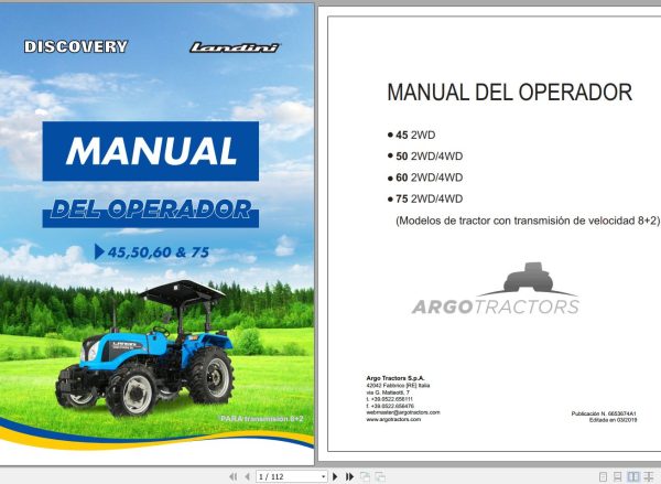 Landini Tractor 45 50 60 75 Operators Maintenance Manual 6653674A1 ES 1
