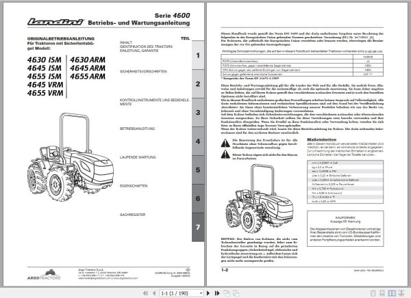 Landini Tractor 4630 ISM to 4655 ARM Operators Maintenance Manual 6649985A2 DE 1