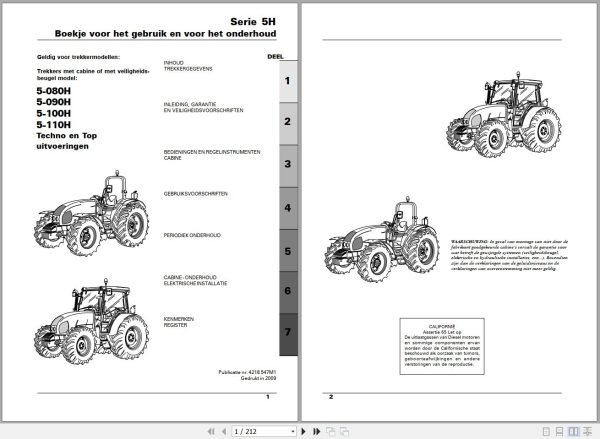 Landini Tractor 5 080H to 5 110H Operators Maintenance Manual 4218547M1 NL 1