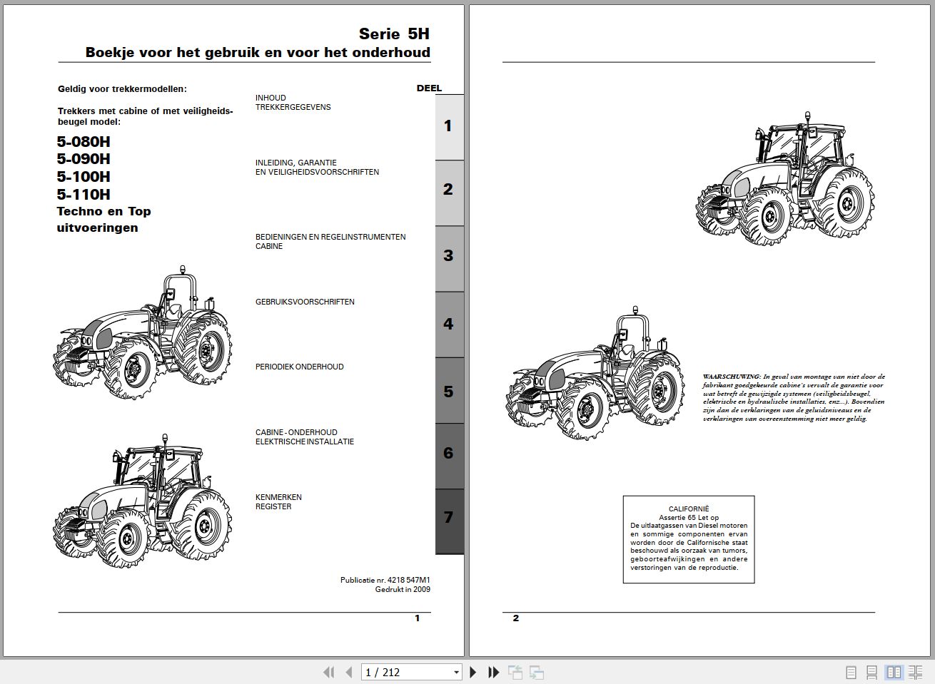 Landini Tractor 5 080H to 5 110H Operators Maintenance Manual 4218547M1 NL 1