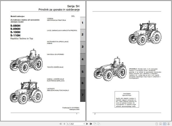 Landini Tractor 5 080H to 5 110H Operators Maintenance Manual 4218555M1 SL 1
