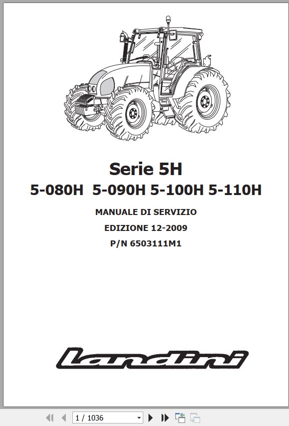 Landini Tractor 5 080H to 5 110H Service Manual 6503111M1 IT 1
