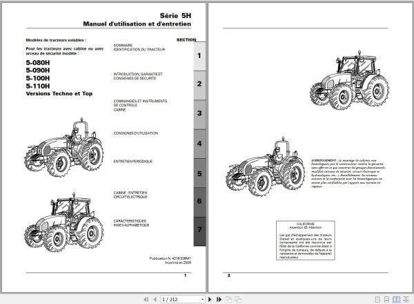 Landini Tractor 5 080H to 5 110H Techno And Top Operators Maintenance Manual 4218538M1 FR 1