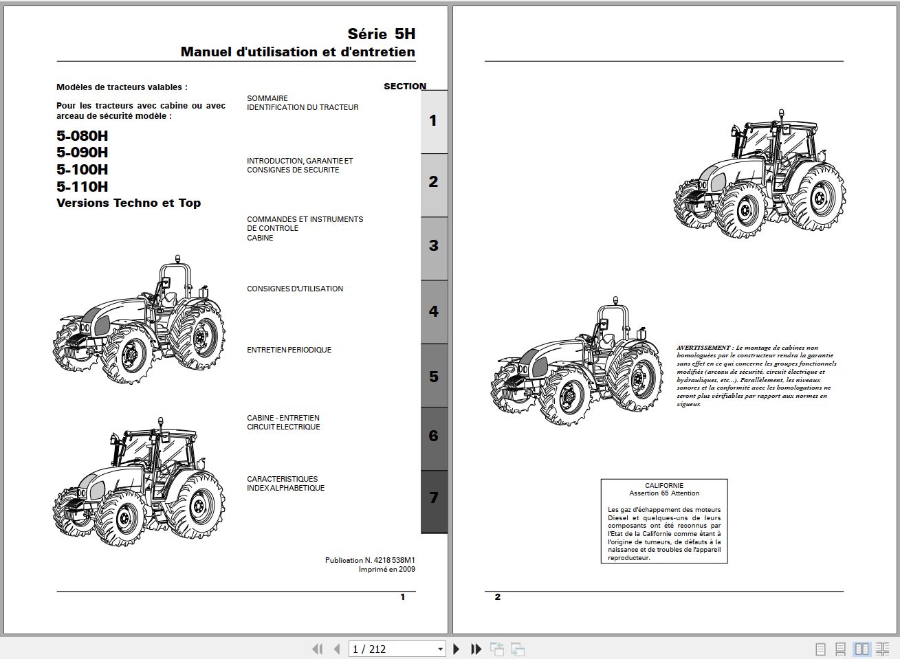 Landini Tractor 5 080H to 5 110H Techno And Top Operators Maintenance Manual 4218538M1 FR 1