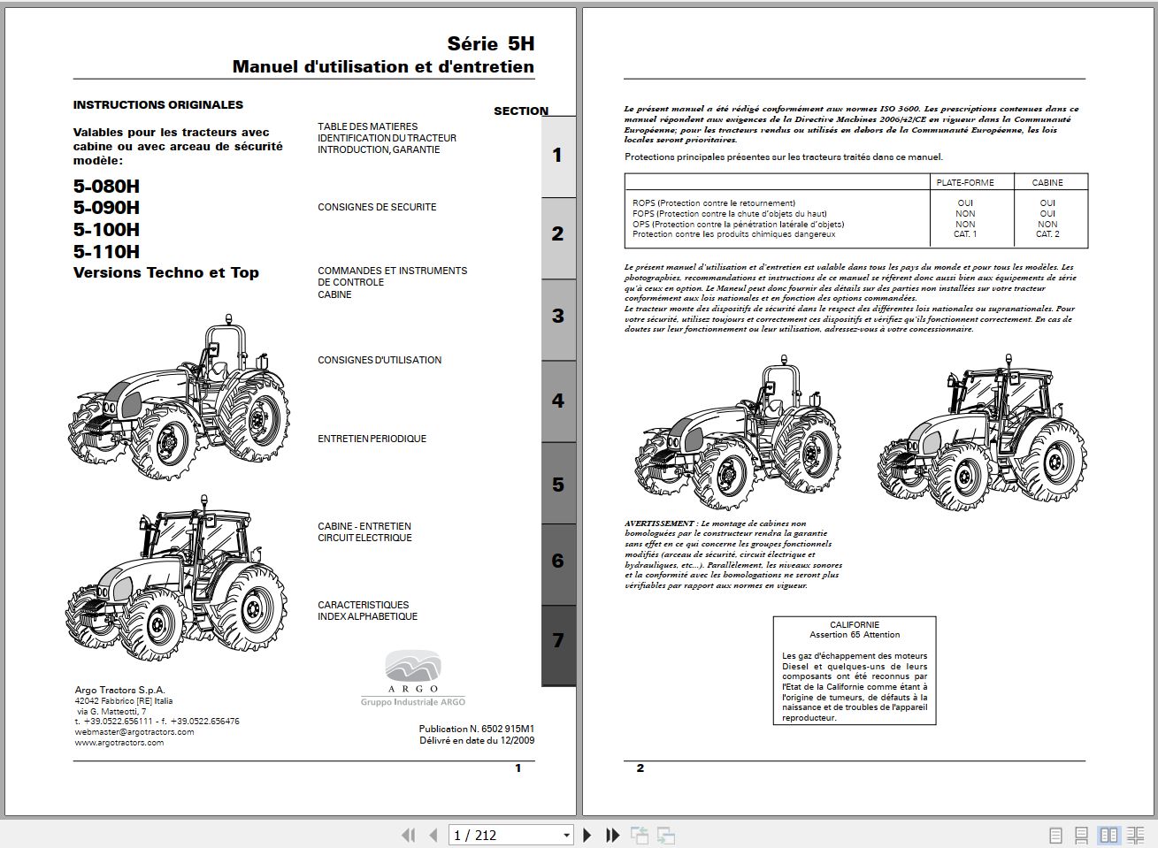 Landini Tractor 5 080H to 5 110H Techno And Top Operators Maintenance Manual 6502915M1 FR 1