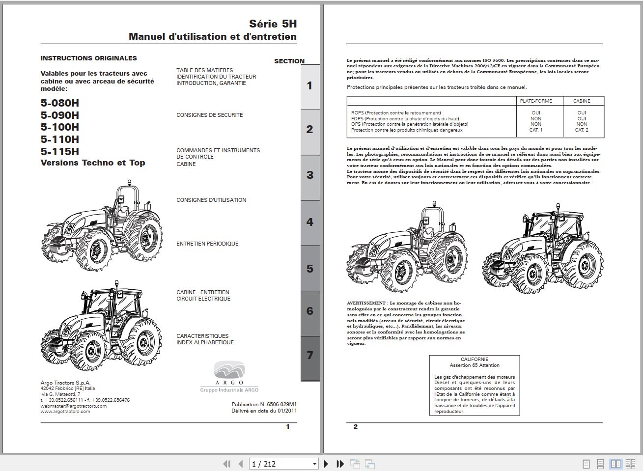 Landini Tractor 5 080H to 5 115H Techno And Top Operators Maintenance Manual 6506029M1 FR 1