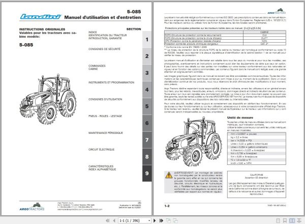 Landini Tractor 5 085 Operators Maintenance Manual 6674380A2 FR 1