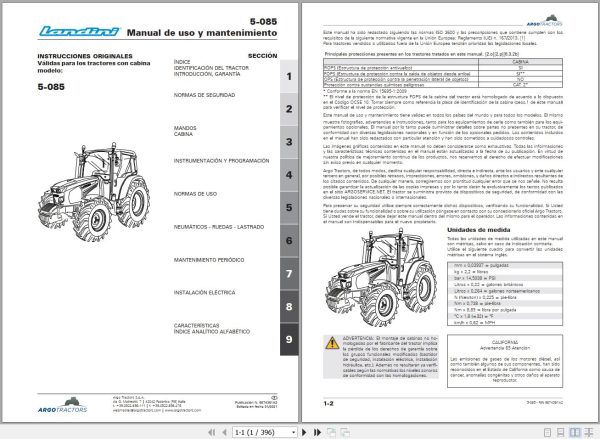 Landini Tractor 5 085 Operators Maintenance Manual 6674381A2 ES 1