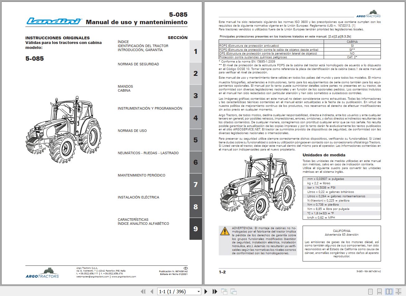 Landini Tractor 5 085 Operators Maintenance Manual 6674381A2 ES 1