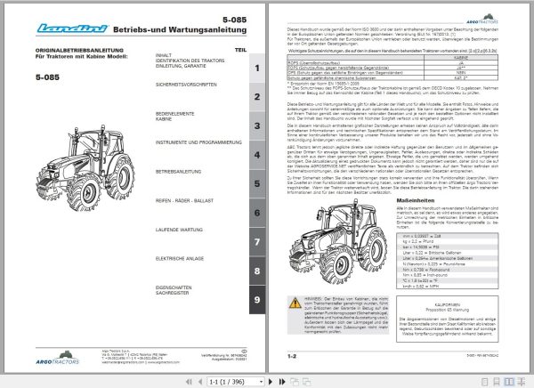 Landini Tractor 5 085 Operators Maintenance Manual 6674382A2 DE 1