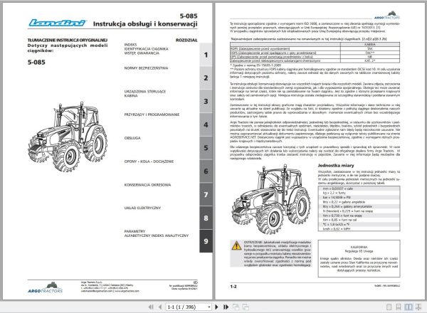 Landini Tractor 5 085 Operators Maintenance Manual 6699385A2 PL 1