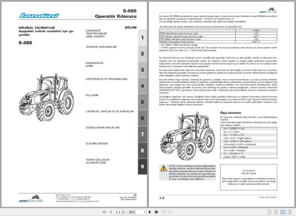 Landini Tractor 5 085 Operators Maintenance Manual 6716735A1 TR 1