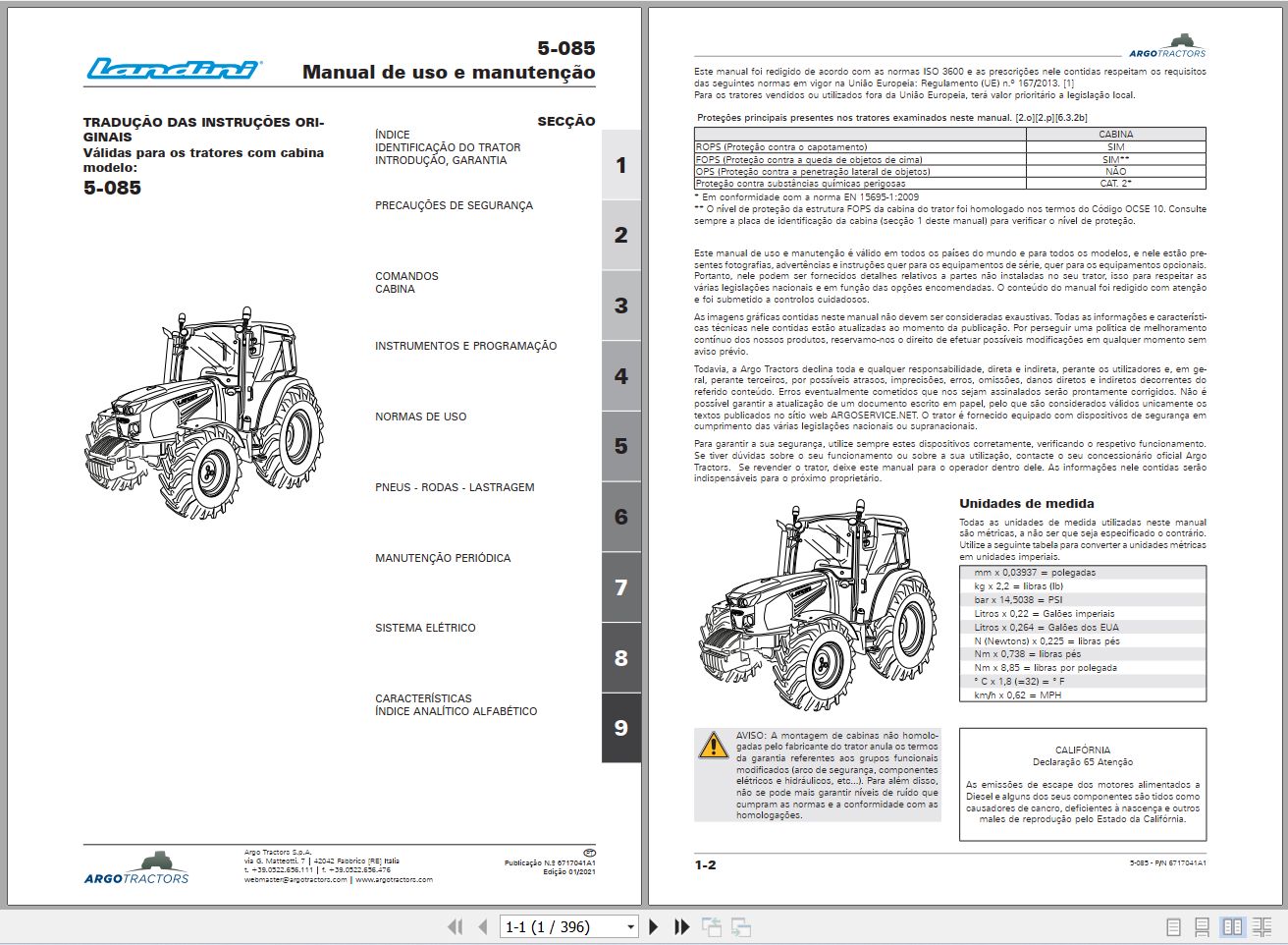 Landini Tractor 5 085 Operators Maintenance Manual 6717041A1 PT 1