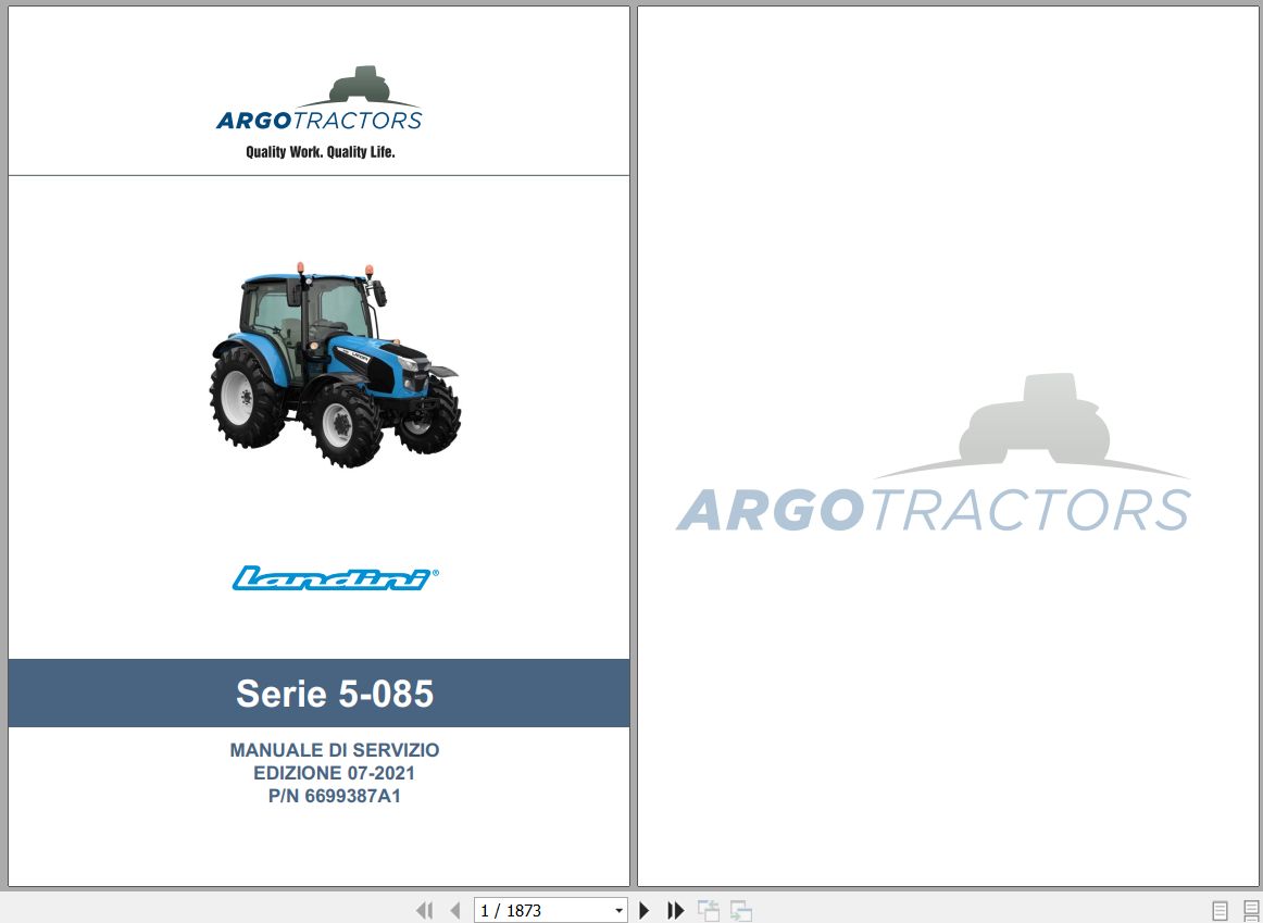 Landini Tractor 5 085 Service Manual 6699387A1 IT 1