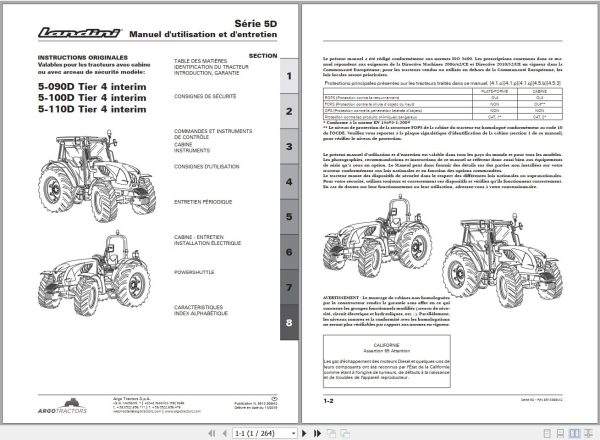 Landini Tractor 5 090D 5 100D 5 110D Tier4 Operators Maintenance Manual 6513366M2 FR 1