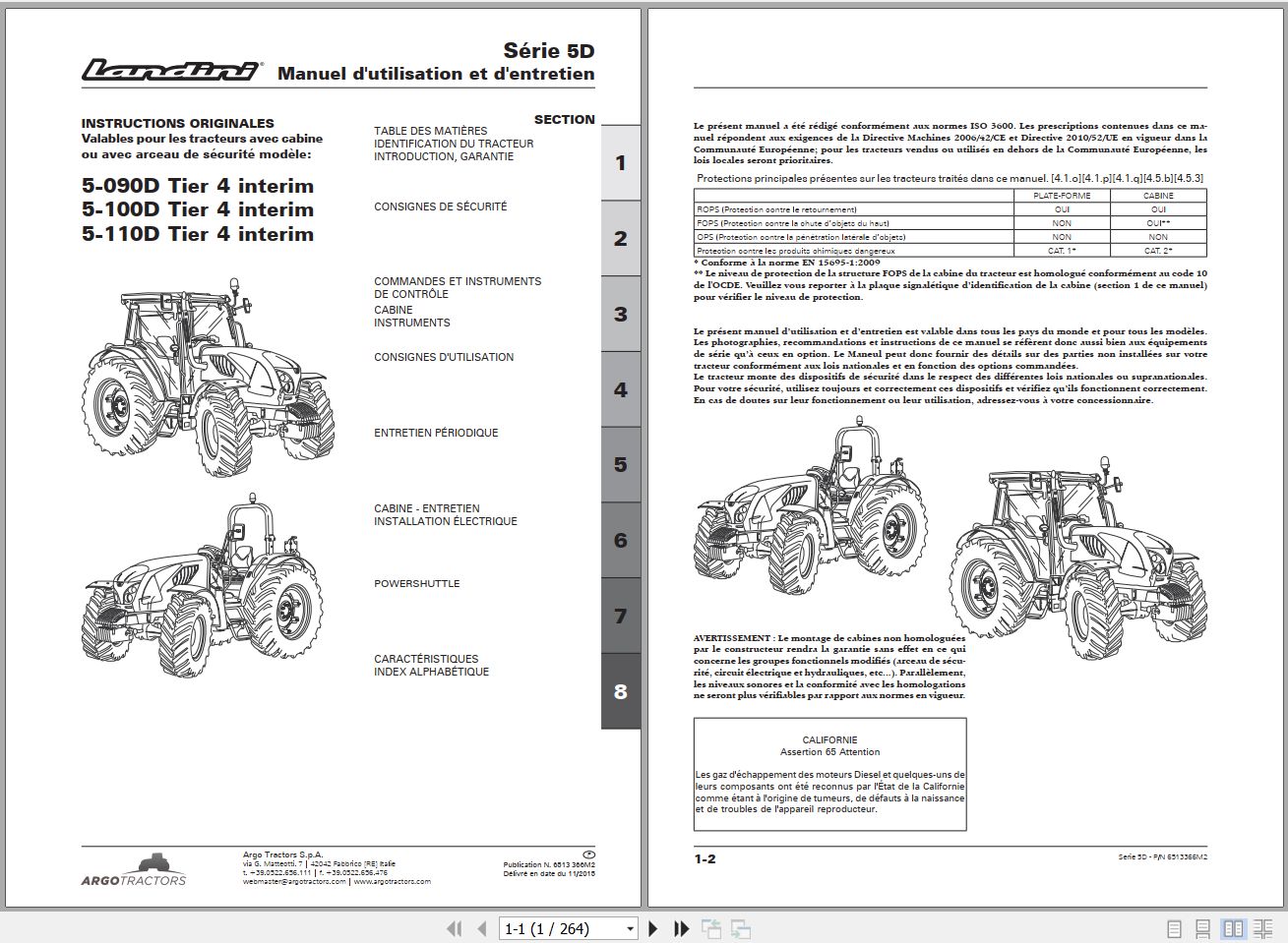 Landini Tractor 5 090D 5 100D 5 110D Tier4 Operators Maintenance Manual 6513366M2 FR 1