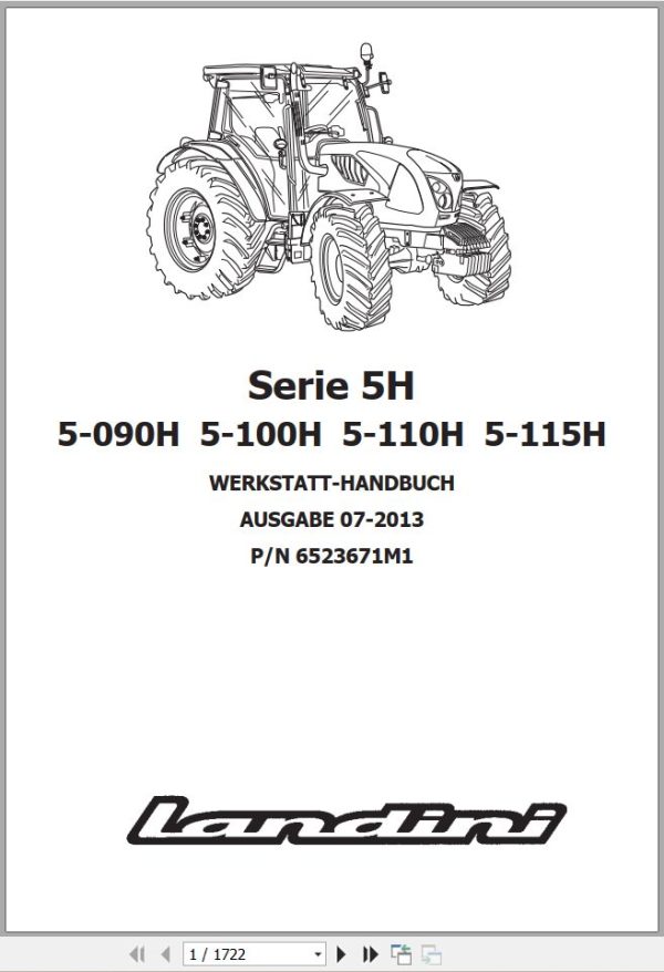 Landini Tractor 5 090H 5 100H 5 110H 5 115H Service Manual 6523671M1 DE 1