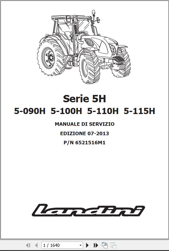 Landini Tractor 5 090H to 5 115H Service Manual 6521516M1 IT 1