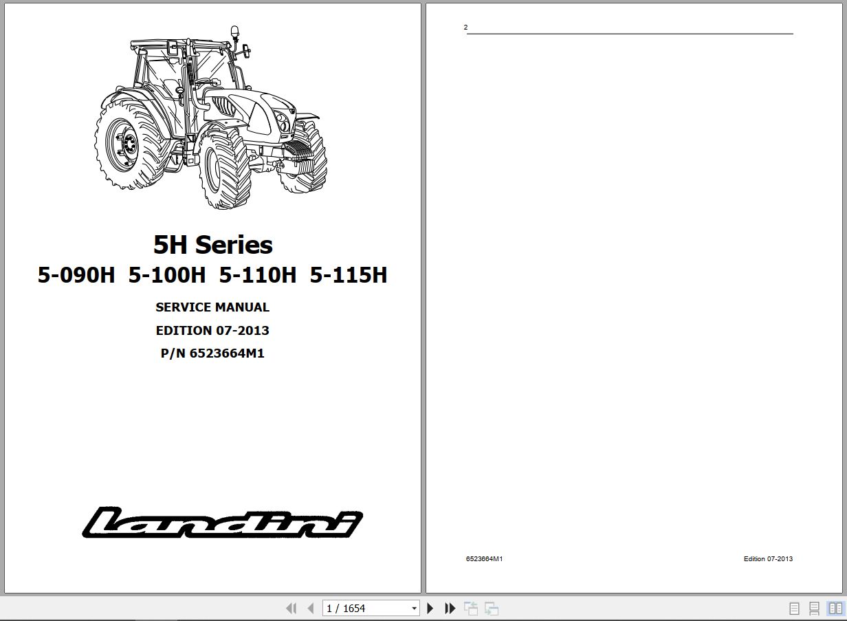 Landini Tractor 5 090H to 5 115H Service Manual 6523664M1 EN 1