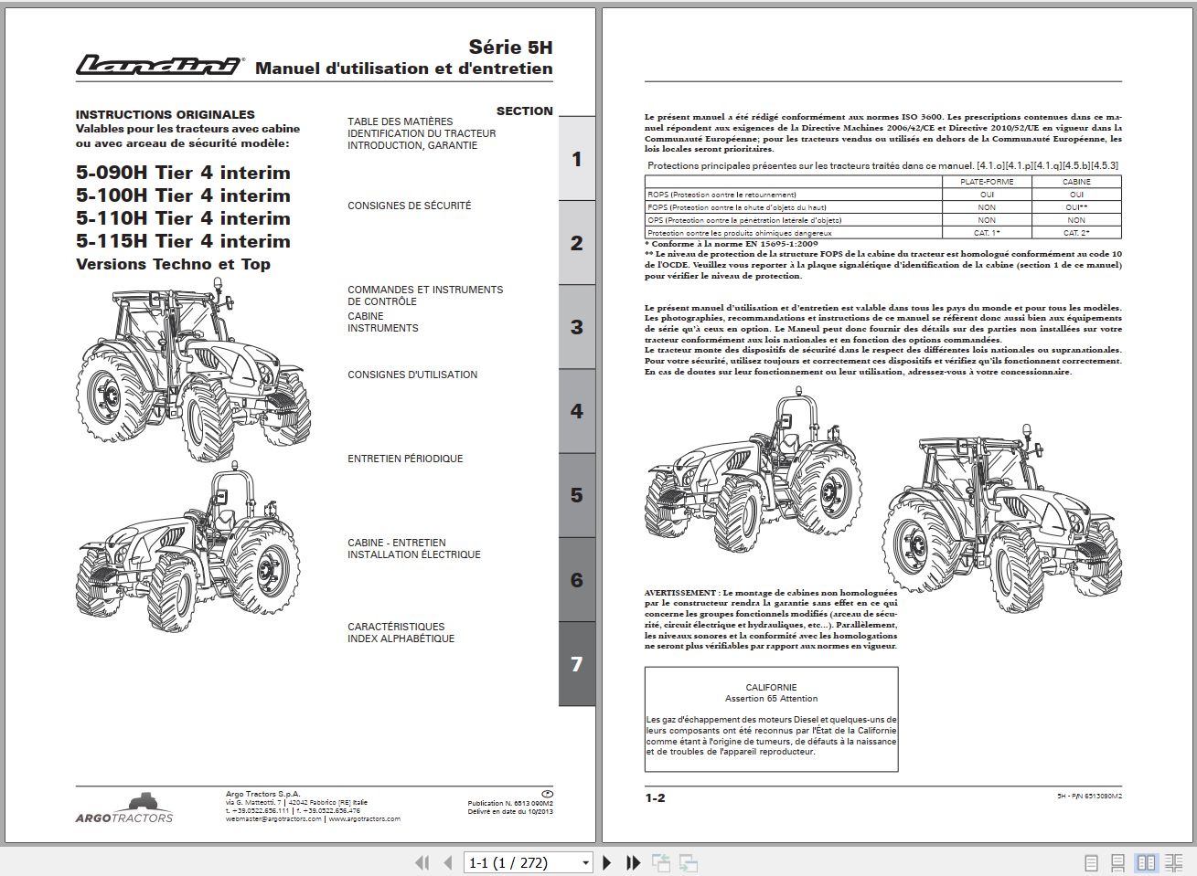 Landini Tractor 5 090H to 5 115H Tier4 Operators Maintenance Manual 6513090M2 FR 1