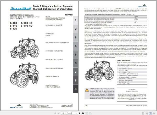 Landini Tractor 5 100 to 5 110 HC Operators Maintenance Manual 6691954A1 FR 1