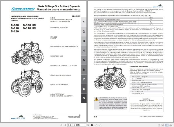 Landini Tractor 5 100 to 5 110HC Operators Maintenance Manual 6691955A1 ES 1