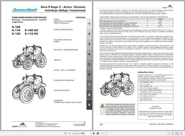 Landini Tractor 5 100 to 5 110HC Operators Maintenance Manual 6708061A1 PL 1