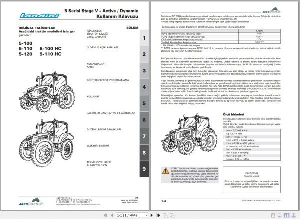 Landini Tractor 5 100 to 5 110HC Operators Maintenance Manual 6727333A1 TR 1