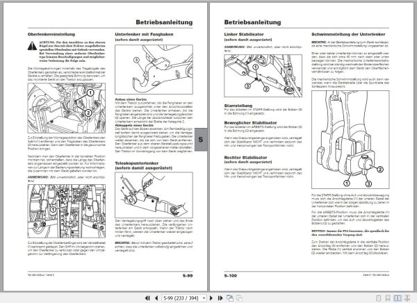 Landini Tractor 5 100 to 5 115HC Operators Maintenance Manual 6631809A2 DE 2