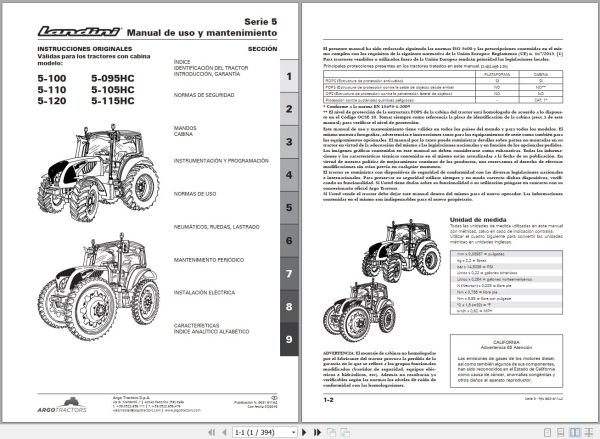 Landini Tractor 5 100 to 5 115HC Operators Maintenance Manual 6631811A2 ES 1