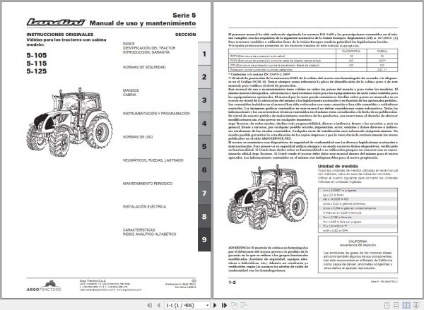 Landini Tractor 5 105 5 115 5 125 Operators Maintenance Manual 6646752A1 ES 1