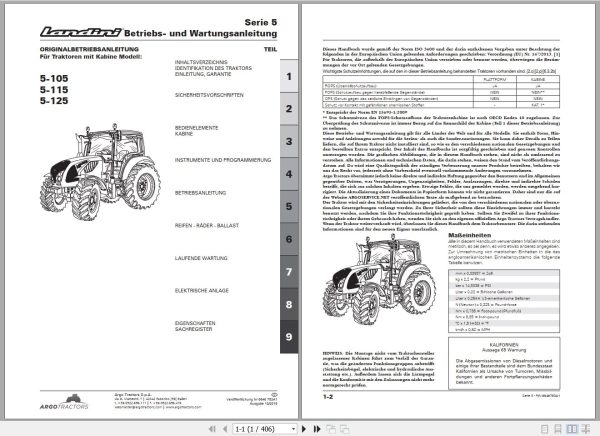 Landini Tractor 5 105 5 115 5 125 Operators Maintenance Manual 6646753A1 DE 1
