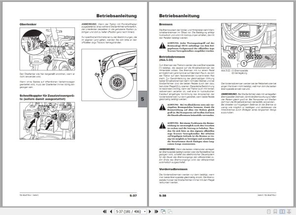 Landini Tractor 5 105 5 115 5 125 Operators Maintenance Manual 6646753A1 DE 2