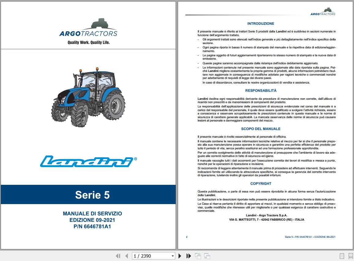 Landini Tractor 5 105 5 115 5 125 Service Manual 6646781A1 IT 1