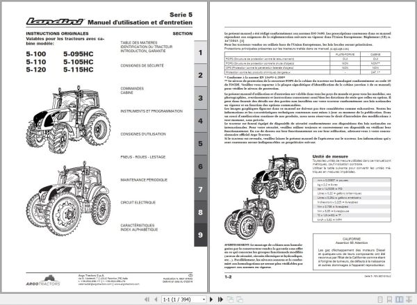 Landini Tractor 5 120 to 5 115HC Operators Maintenance Manual 6631816A2 FR 1