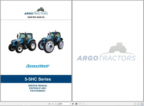 Landini Tractor 5 5HC Series 5 100 to 5 120 Service Manual 6703065A1 EN 1
