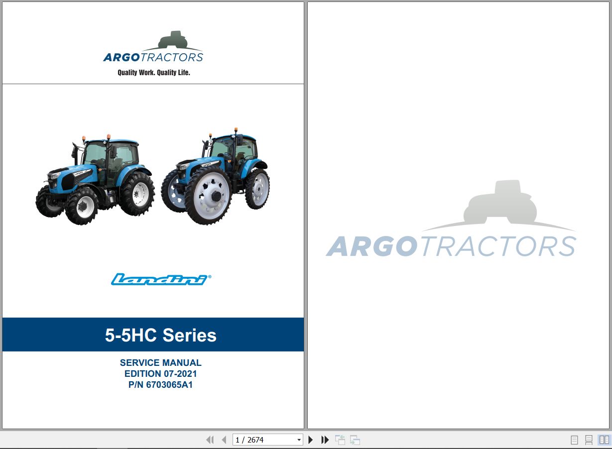 Landini Tractor 5 5HC Series 5 100 to 5 120 Service Manual 6703065A1 EN 1